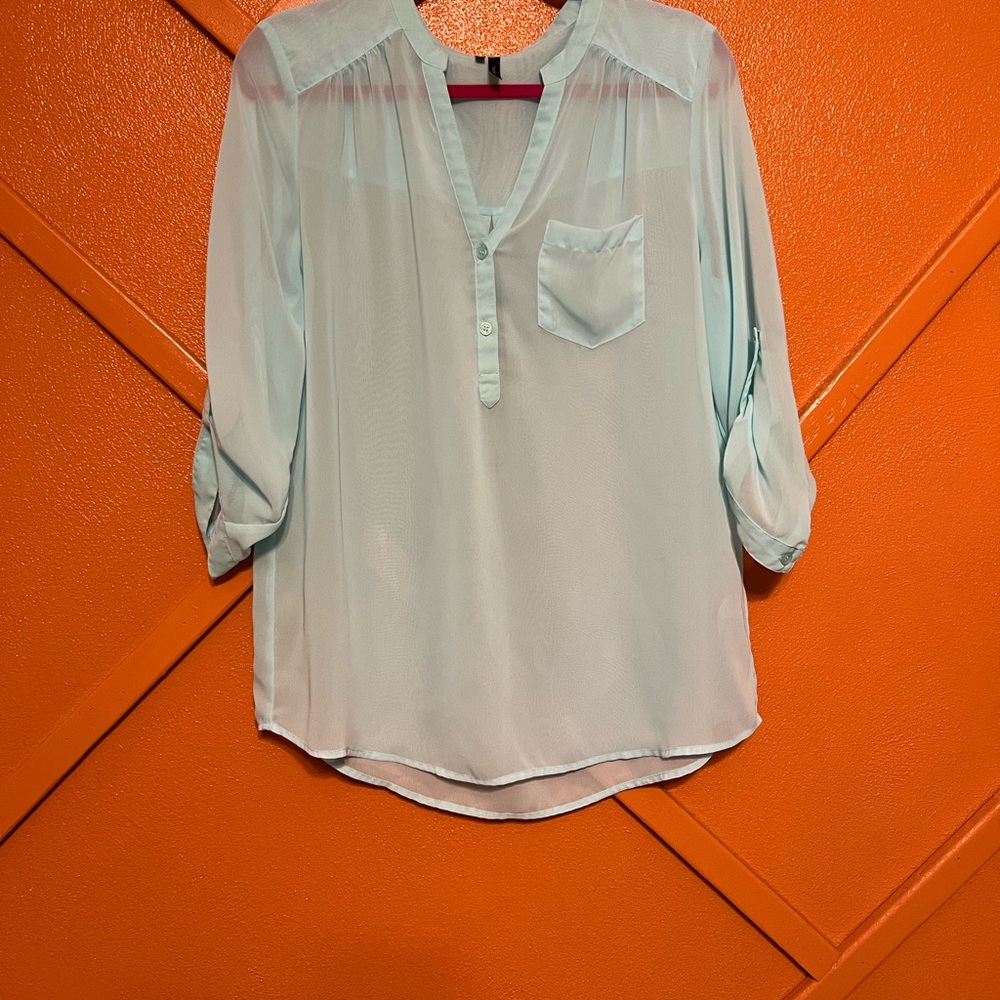 Maurice’s Sheer blouse in green/aqua color.